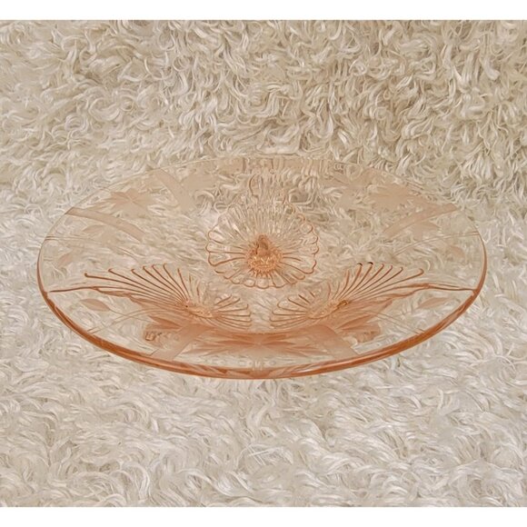 Antique 1930's Depression Glass Footed Bowl, Pink - Picture 11 of 14